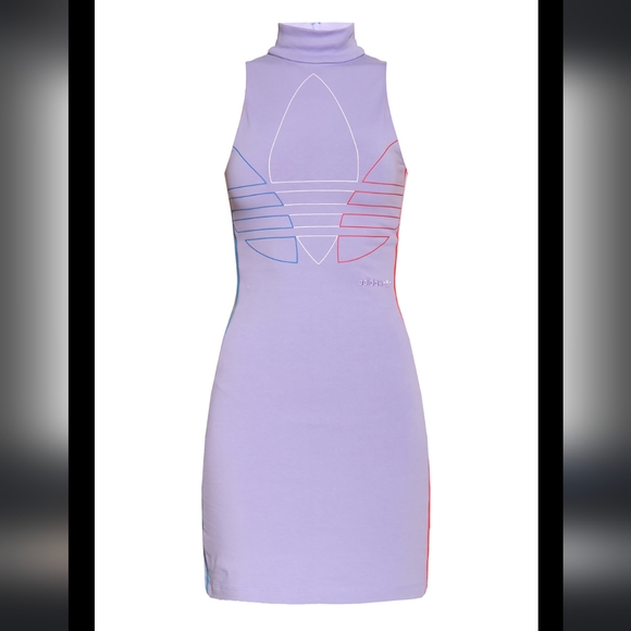 Adidas Originals Adicolor Trefoil Bodycon Dress in Lavender - Picture 2 of 14
